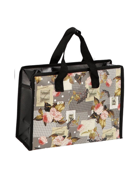 Borsa Shopper in Tessuto Stampato STAR 30x11cm H22cm - Richiudibile e Riutilizzabile con Cerniera
