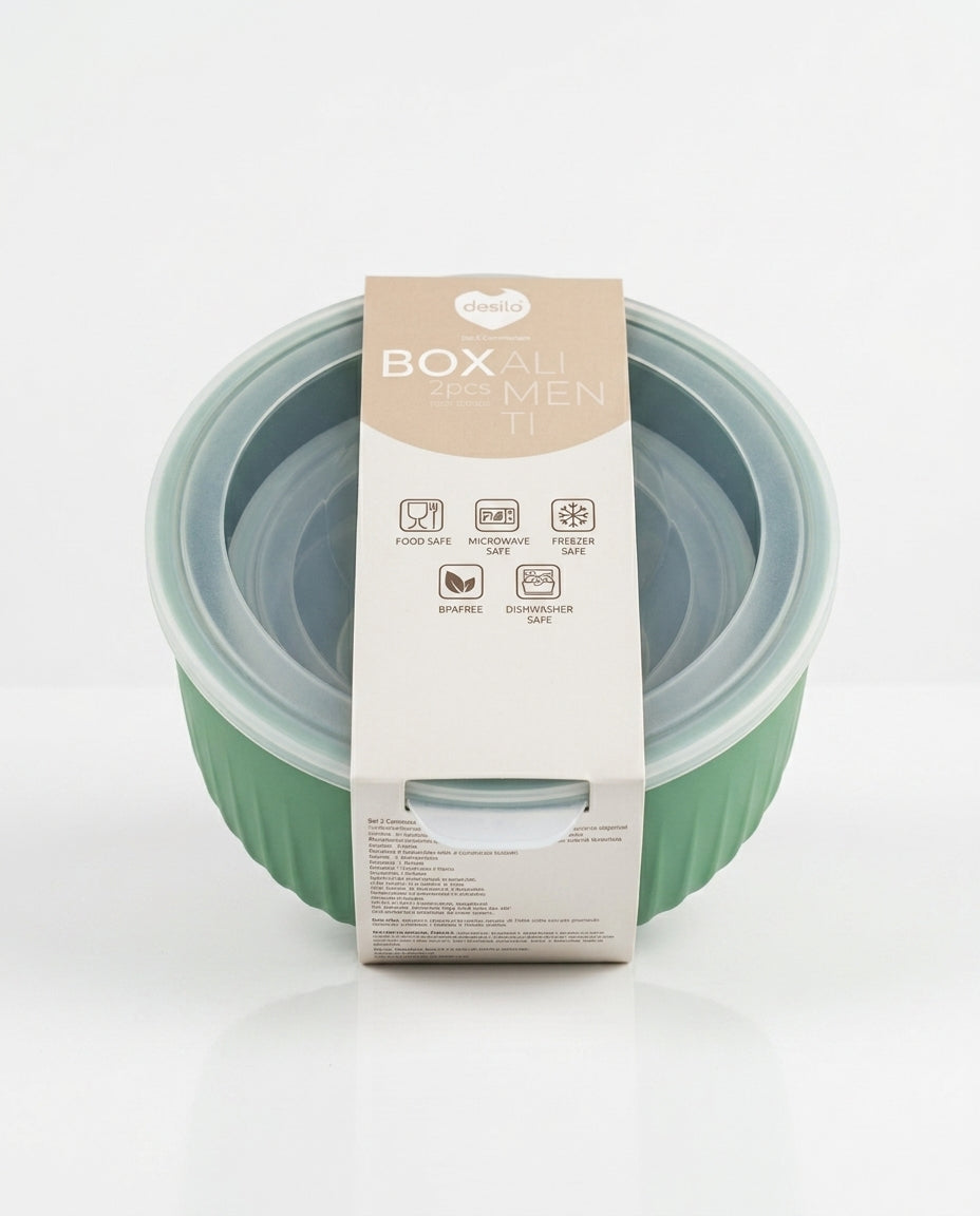 Dealo Set 2 Contenitori Ermetici Multiuso per Alimenti da 1,23 L e 0,58 L, BPA Free, adatti a microonde, freezer e lavastoviglie, contenitori cucina impilabili.