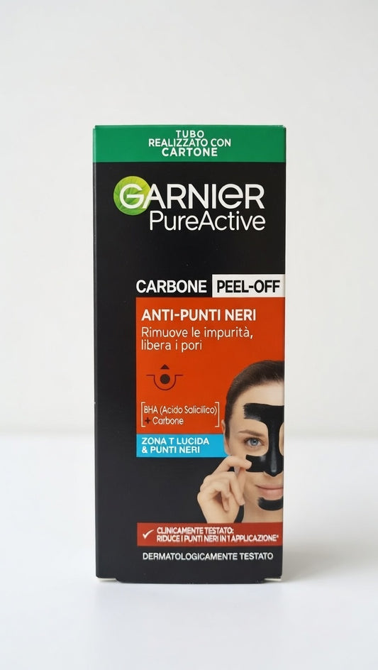 Garnier Pure Active Maschera Peel-Off Carbone 50ml – Trattamento Anti-Punti Neri con Acido Salicilico per Pelli Miste e Grasse