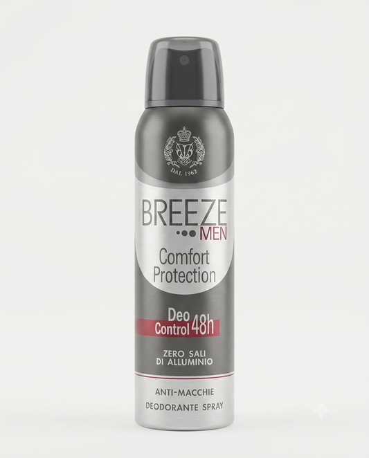 Breeze Men Comfort Protection deo spray 150 ml, deodorante uomo 48h senza sali di alluminio e controllo odori.