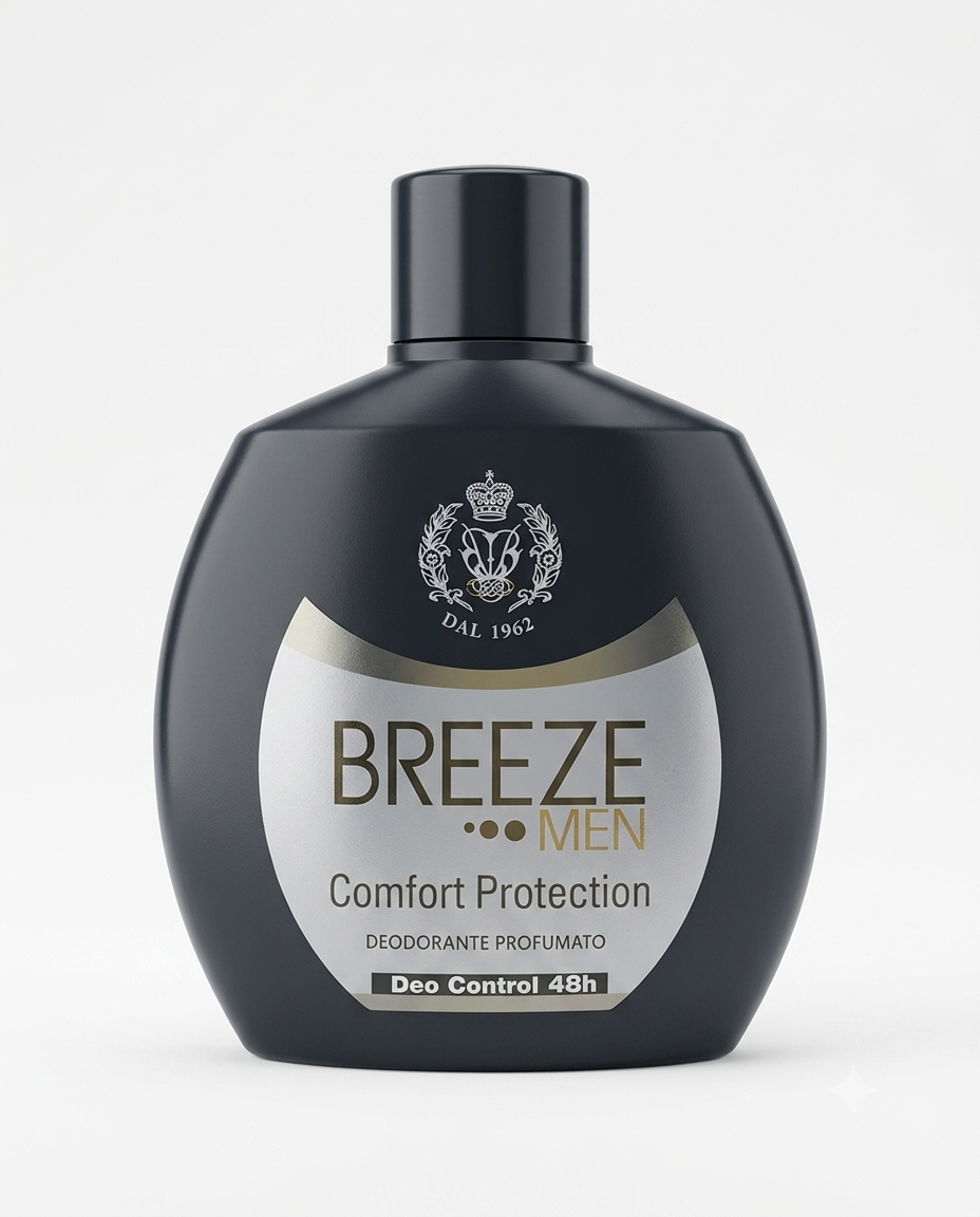 Breeze Men Squeeze deodorante 100 ml senza gas, 48h protezione, 0% sali di alluminio e formula trasparente uomo.