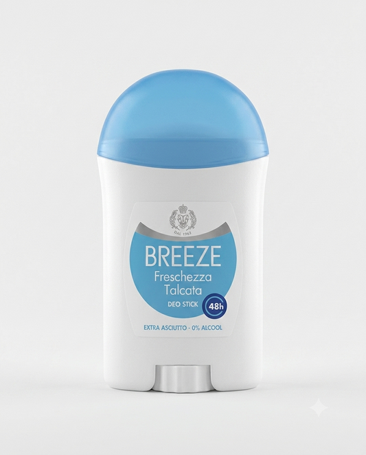 Breeze deodorante stick talcato 40 ml 48h extra asciutto 0% alcool pelle sensibile protezione delicata.