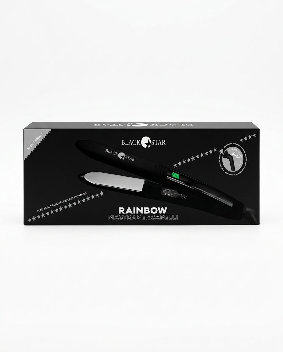 Black Star Rainbow Piastra per Capelli Professionale | Placche al Titanio | Display LCD | Temperatura Regolabile 80-230°C | Cavo 2,5 m Girevole 360°