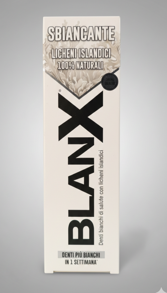 BlanX Sbiancante Licheni Islandici 75ml – Dentifricio Sbiancante Non Abrasivo – Azione Antibatterica Naturale – Risultati in 1 Settimana