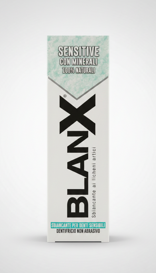 BlanX Sensitive con Minerali 75ml – Dentifricio Sbiancante Non Abrasivo – Per Denti Sensibili con Estratti di Bambù e Licheni Islandici