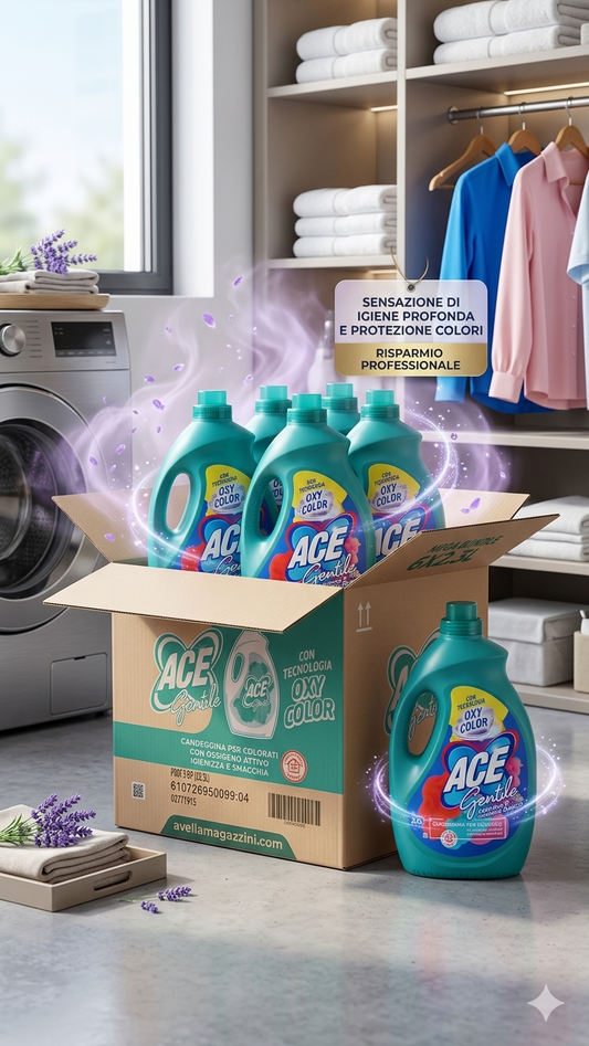 ACE Gentile Lavanda & Muschio Bianco MEGA BUNDLE 6X 2.3 Litri (13,8 litri) – Candeggina Delicata per Capi Colorati e Delicati – Tecnologia Oxy-Color Anti-Macchia – Igienizzante con Ossigeno Attivo SPEDIZIONE GRATIS INCLUSA