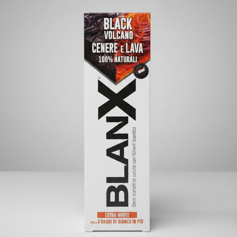 BlanX Black Volcano 75ml – Dentifricio Sbiancante Extra White – Con Cenere e Lava Vulcanica 100% Naturali – Azione Purificante Non Abrasiva