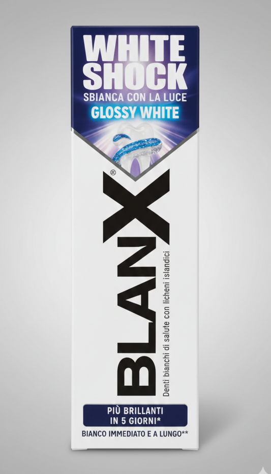 BlanX White Shock 75ml – Dentifricio Sbiancante con Tecnologia Actilux® – Sbianca con la Luce – Bianco Immediato e Brillantezza Pro-Shine
