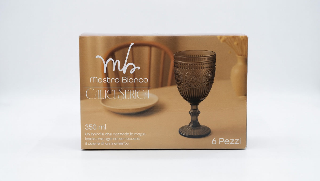 MastroBianco Set 6 Calici in Vetro Colorato 350ml | Bicchieri con Stelo per Vino e Acqua | Design Moderno in Vetro Colorato in Pasta