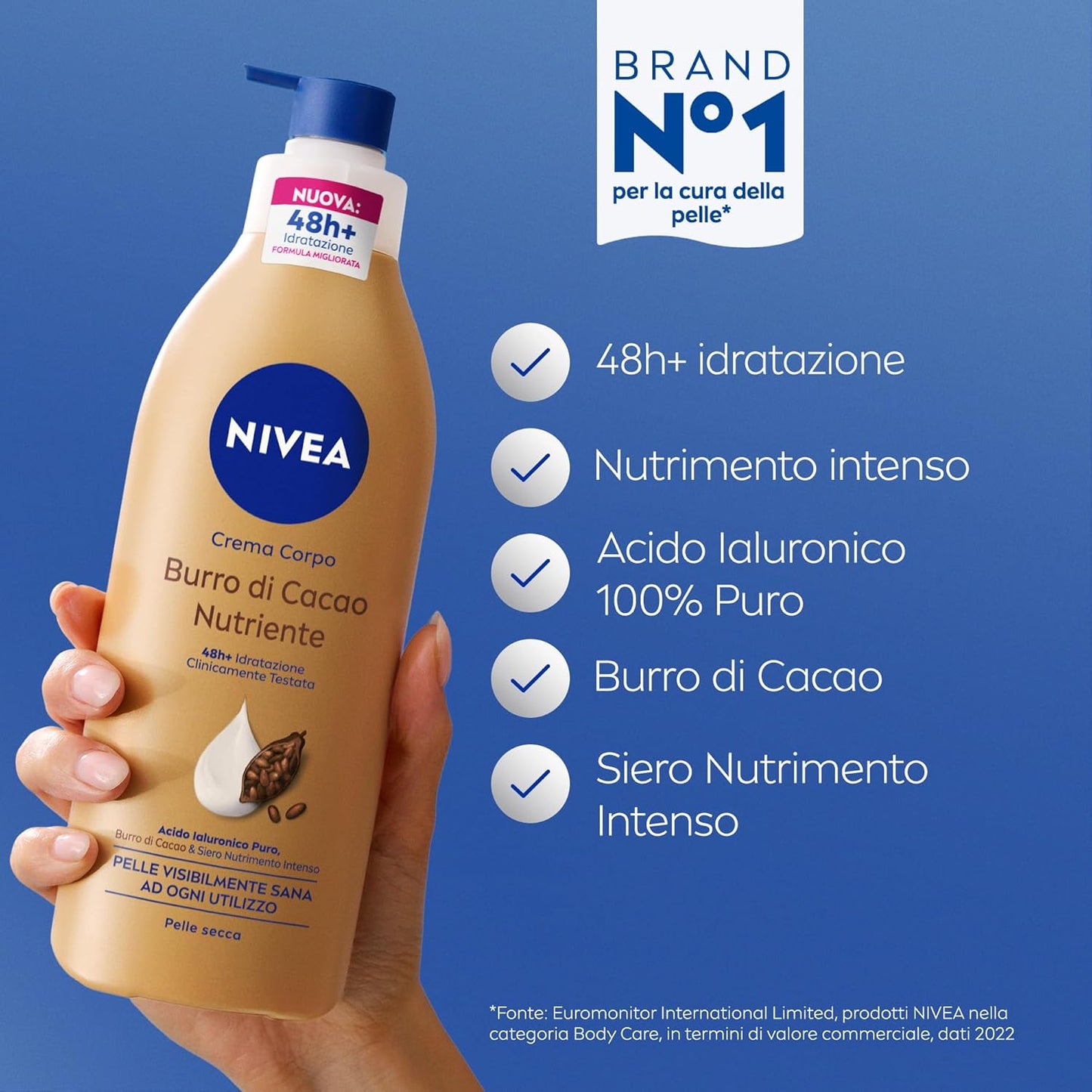 NIVEA Crema Corpo Burro di Cacao Nutriente 400ml – Idratazione 48h+ per Pelle Secca con Acido Ialuronico