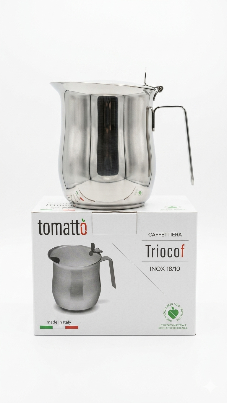 Tomatto by Rivadossi Lattiera Professionale con Coperchio in Acciaio Inox 18/10 – Bricco 6 Tazze Alta Resistenza