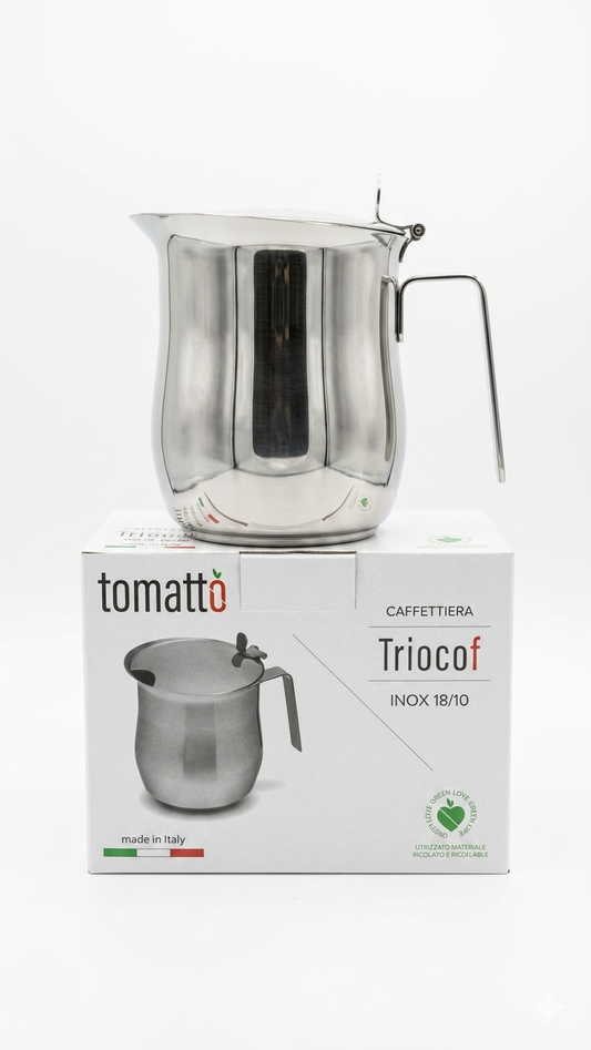 Tomatto by Rivadossi Lattiera Professionale con Coperchio in Acciaio Inox 18/10 – Bricco 6 Tazze Alta Resistenza