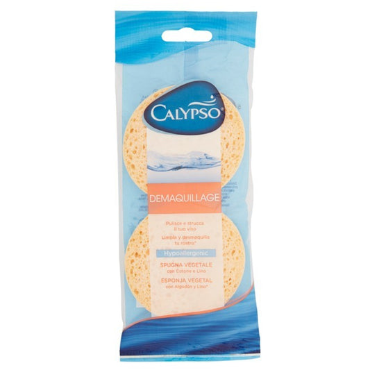 CALYPSO Spugna Levatrucco DEMOQUILLAGE 2 Pezzi – Ipoallergenica, Spugna Vegetale con Cotone e Lino – Per Viso, Rimuove il Trucco