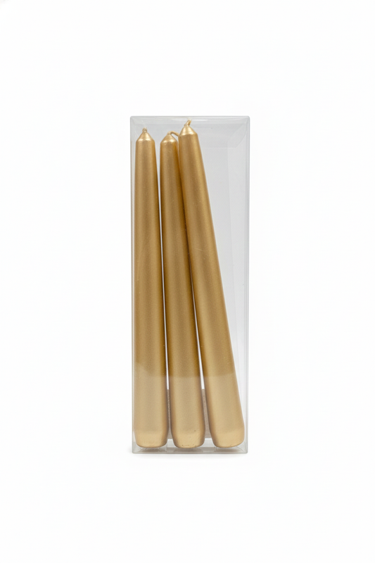 Briantina Candele CONICHE ORO 20 cm | Candele Decorative Senza Profumo per Atmosfera & Eventi | Colore Metallico Oro | Confezione da 3 pezzi
