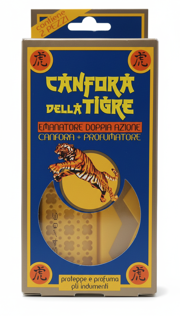 Canfora della Tigre | Emanatore Doppia Azione per Armadi e Cassetti | Protegge e Profuma gli Indumenti | Azione Naturale Persistente | Ideale per il Cambio Stagione | Con Gancio Appendibile