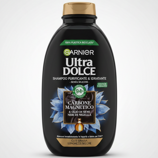 Garnier Ultra Dolce Shampoo Carbone Magnetico 400ml – Shampoo Purificante e Idratante per Cute Grassa e Lunghezze Secche