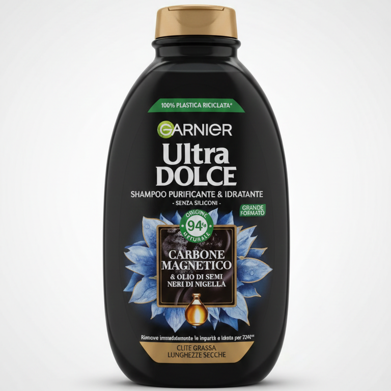 Garnier Ultra Dolce Shampoo Carbone Magnetico 400 ml, shampoo purificante e idratante per cute grassa e lunghezze secche.