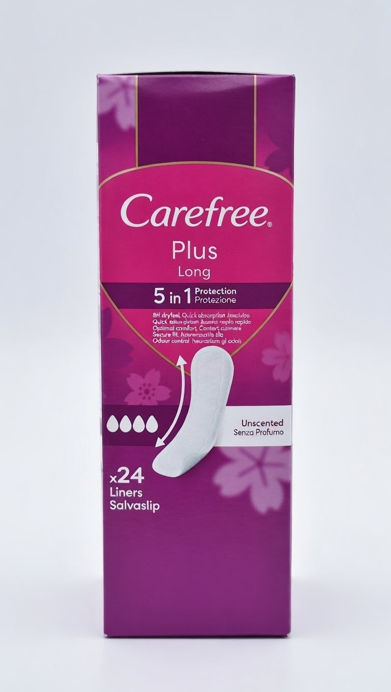 Carefree Plus Long Salvaslip 5 in 1 Protezione | 24 Pezzi | 8h Dryfeel e Controllo Odori | Senza Profumo