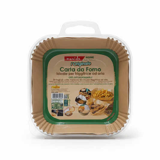 Movida Home Carta da Forno a Cestello per Friggitrice ad Aria XL | 20x20 cm | 50 Fogli Quadrati PFAS Free