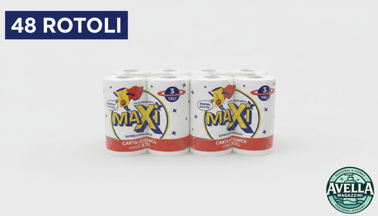 Maxi Carta Igienica XXL bundle 48 rotoli, 2 veli morbida e resistente, rotoli lunga durata per casa e ufficio.