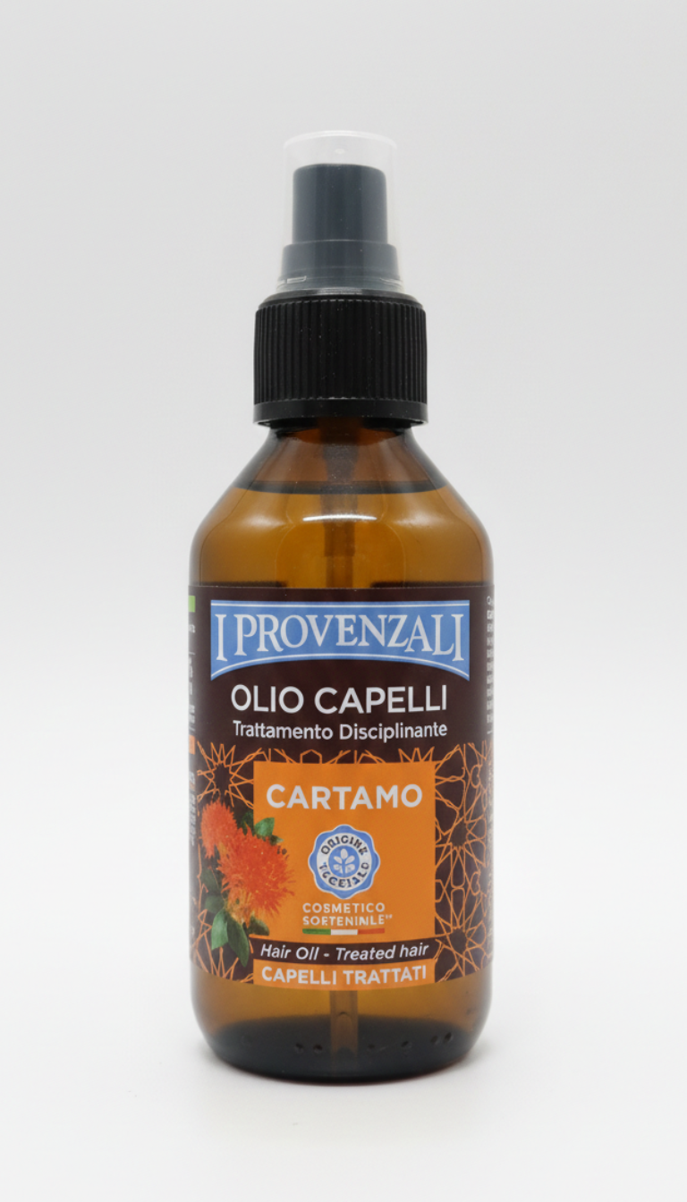 I Provenzali Olio Capelli Cartamo 100ml – Trattamento Rivitalizzante per Capelli Trattati e Decolorati – Vegan e Senza Profumo – Dermatologicamente Testato
