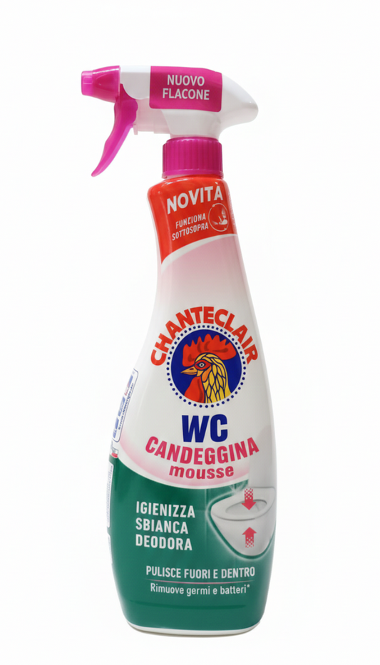 Chanteclair WC Schiumattiva Candeggina 625ml | Spray Mousse Sbiancante e Igienizzante | Funzione Sottosopra 360° | Massima Brillantezza per Ceramica