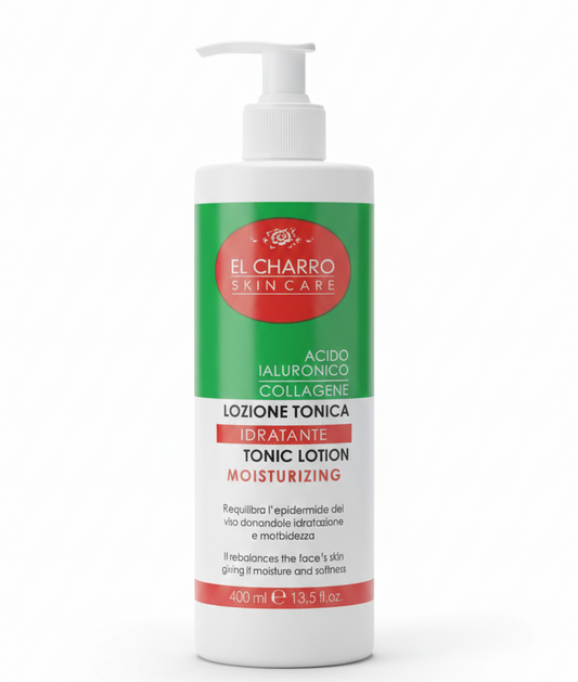 EL CHARRO Skin Care Lozione Tonica Idratante 400ml – Acido Ialuronico & Collagene – Anti-Rughe e Tonificante – Senza Parabeni e Oli Minerali