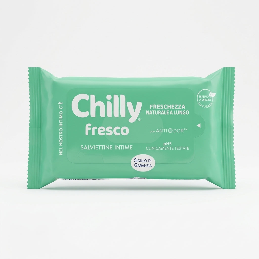 Chilly Fresco Salviettine Intime Mentolo Naturale 12 Pezzi – Formula Anti-Odor pH5 Tessuto Naturale Pocket