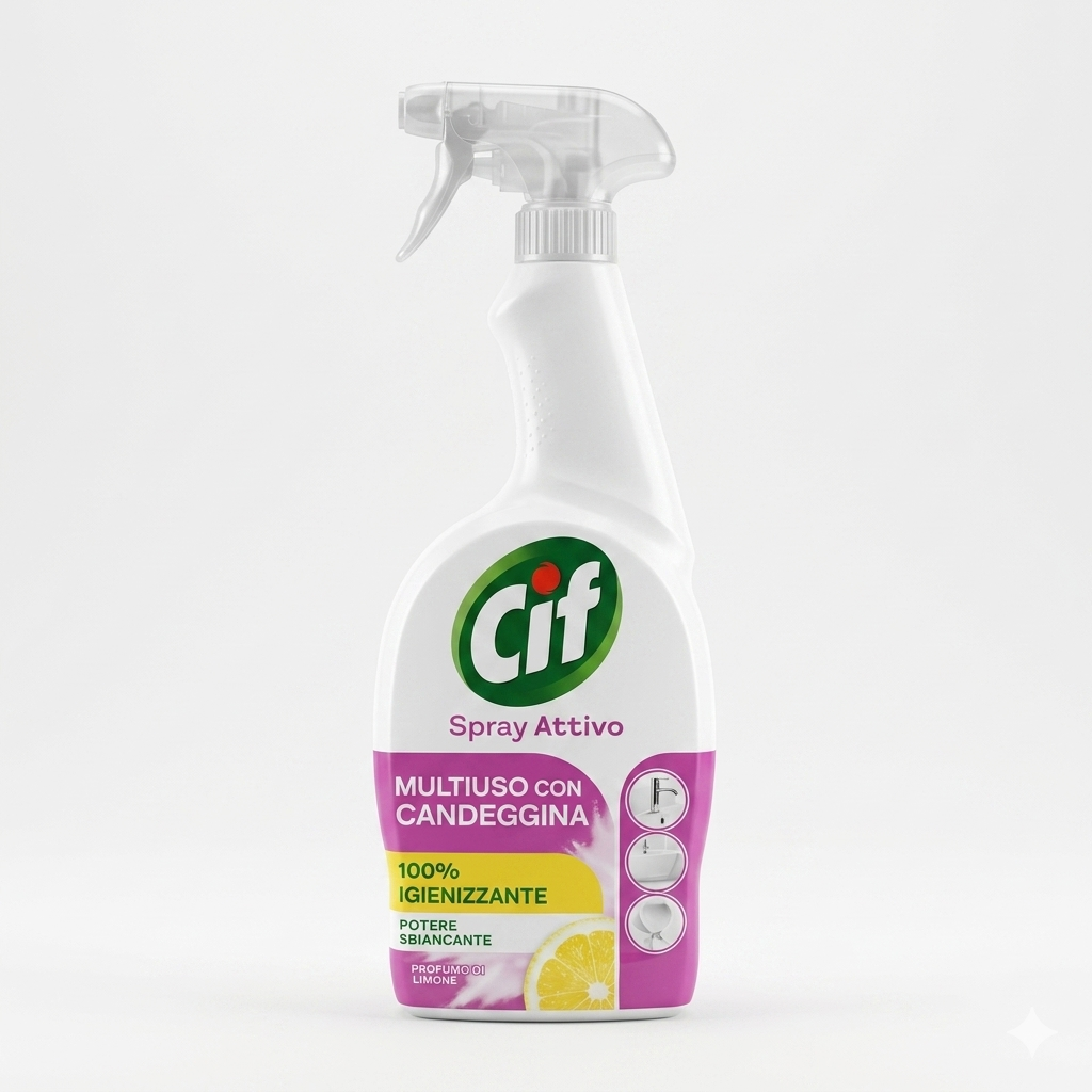 Cif Spray Attivo Candeggina Limone 650ml | 100% Igienizzante Superfici | Pretrattante Tessuti Bianchi | Formula Potere Sbiancante