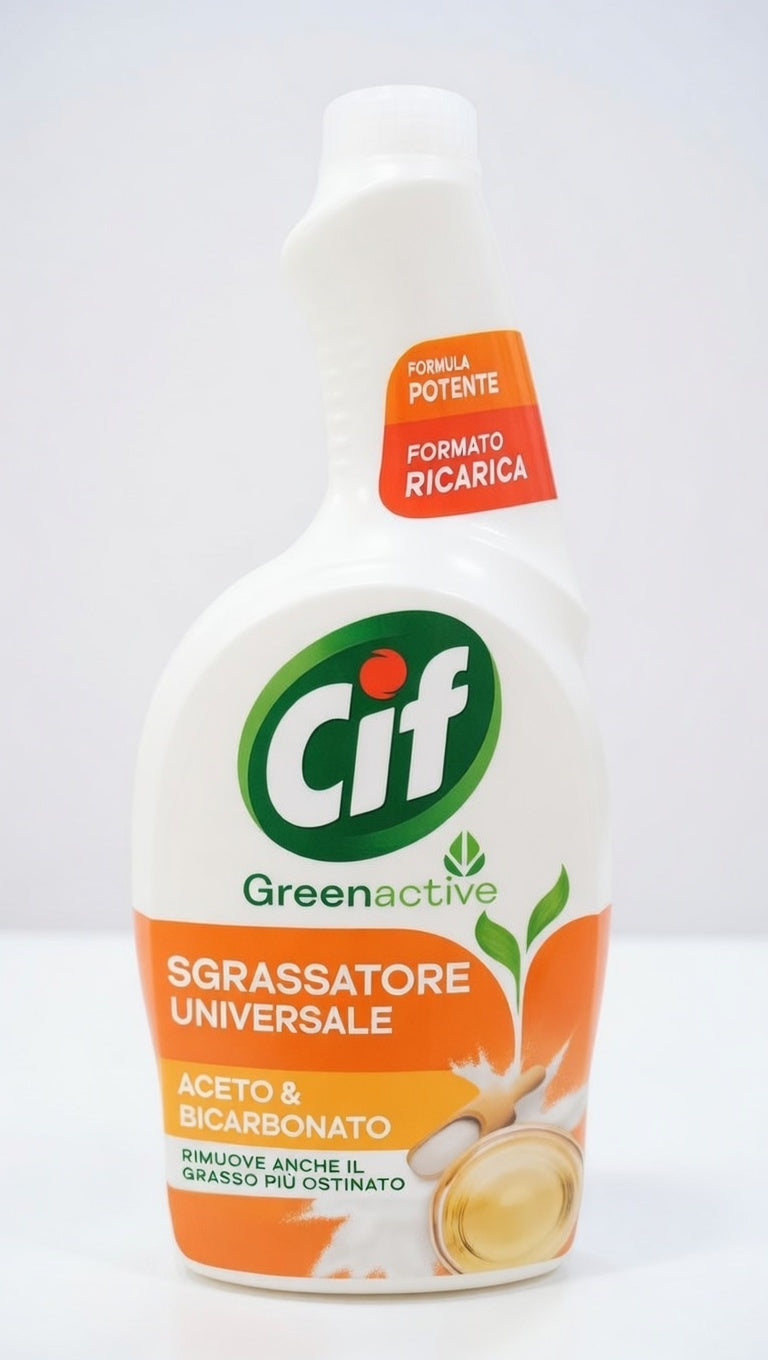 CIF Sgrassatore Universale Green Active Ricarica 650ml – Con Aceto e Bicarbonato – Eco-Ricarica per Grasso Ostinato e Pulizia Ecologica