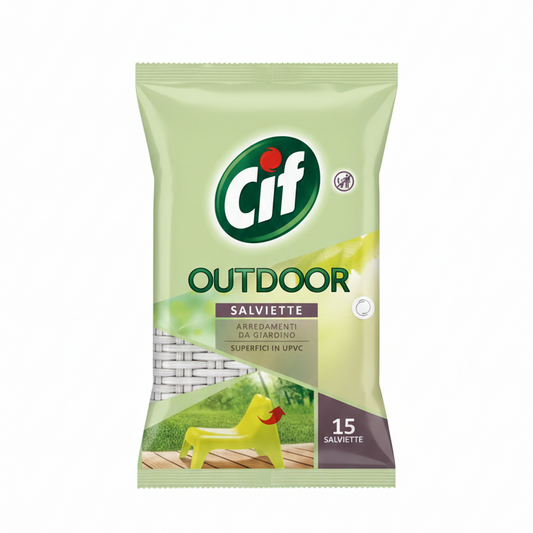 Cif Outdoor salviette monouso 15 pezzi per arredi da giardino e superfici UPVC, pulizia senza risciacquo.