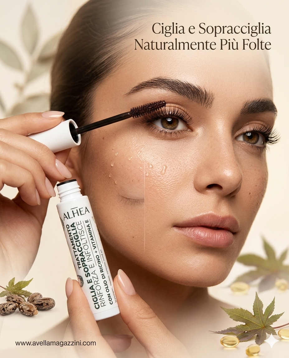 Alhea Trattamento Ciglia e Sopracciglia Bio Rinforzante e Infoltente 8ml – Siero Mascara Biologico e Fissante con Olio di Ricino e Vitamina E