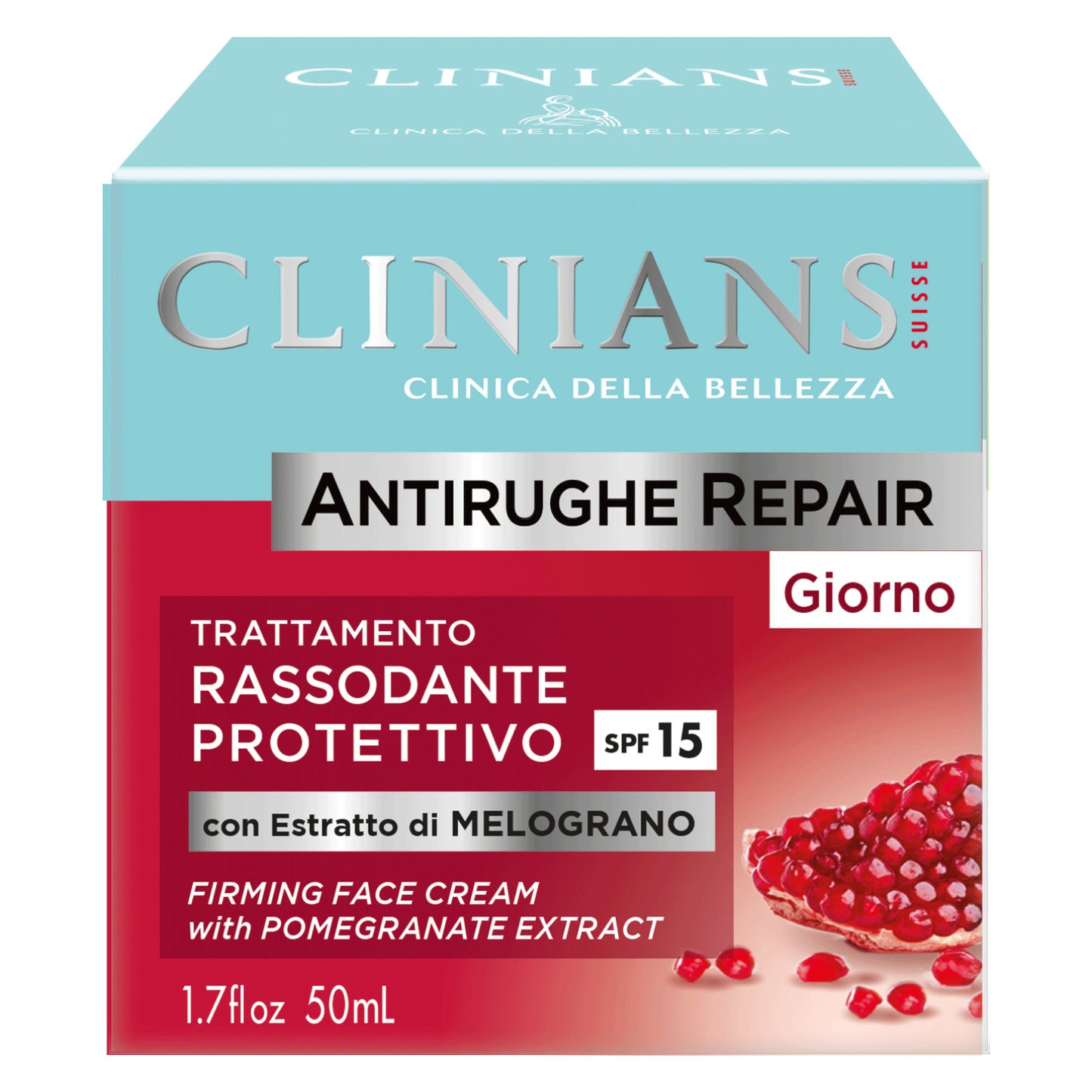 CLINIANS Crema Giorno Antirughe & Rassodante 50ml – SPF 15 – Con Estratto di Melograno, Collagene e Acido Ialuronico – Clinica della Bellezza