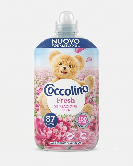 Coccolino Fresh Sensazione Seta ammorbidente concentrato XXL 1827 ml, 87 lavaggi, morbidezza e freschezza.