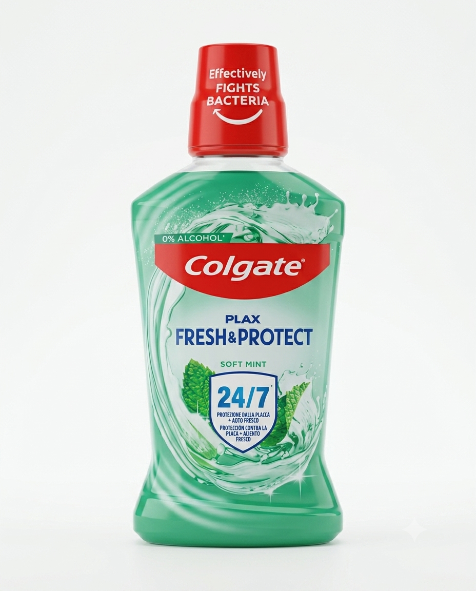 Colgate Plax Soft Mint Collutorio 500 ml, collutorio antibatterico senza alcol con protezione dalla placca fino a 24 ore, aiuta a mantenere l'igiene orale quotidiana, contrastare i batteri e donare una freschezza alla menta più duratura per un alito pulito e piacevole.