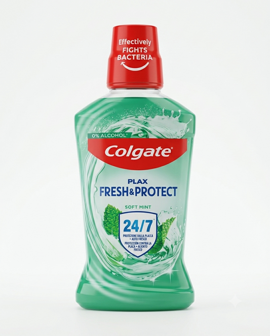 Colgate Plax Soft Mint Collutorio 500 ml, collutorio antibatterico senza alcol con protezione dalla placca fino a 24 ore, aiuta a mantenere l'igiene orale quotidiana, contrastare i batteri e donare una freschezza alla menta più duratura per un alito pulito e piacevole.