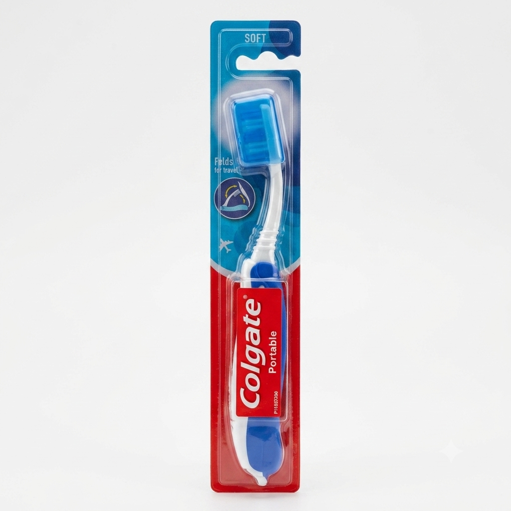 Spazzolino da viaggio Colgate Portable Soft pieghevole con setole morbide bi-level e copertura integrata salvaspazio igiene orale tascabile con manico richiudibile