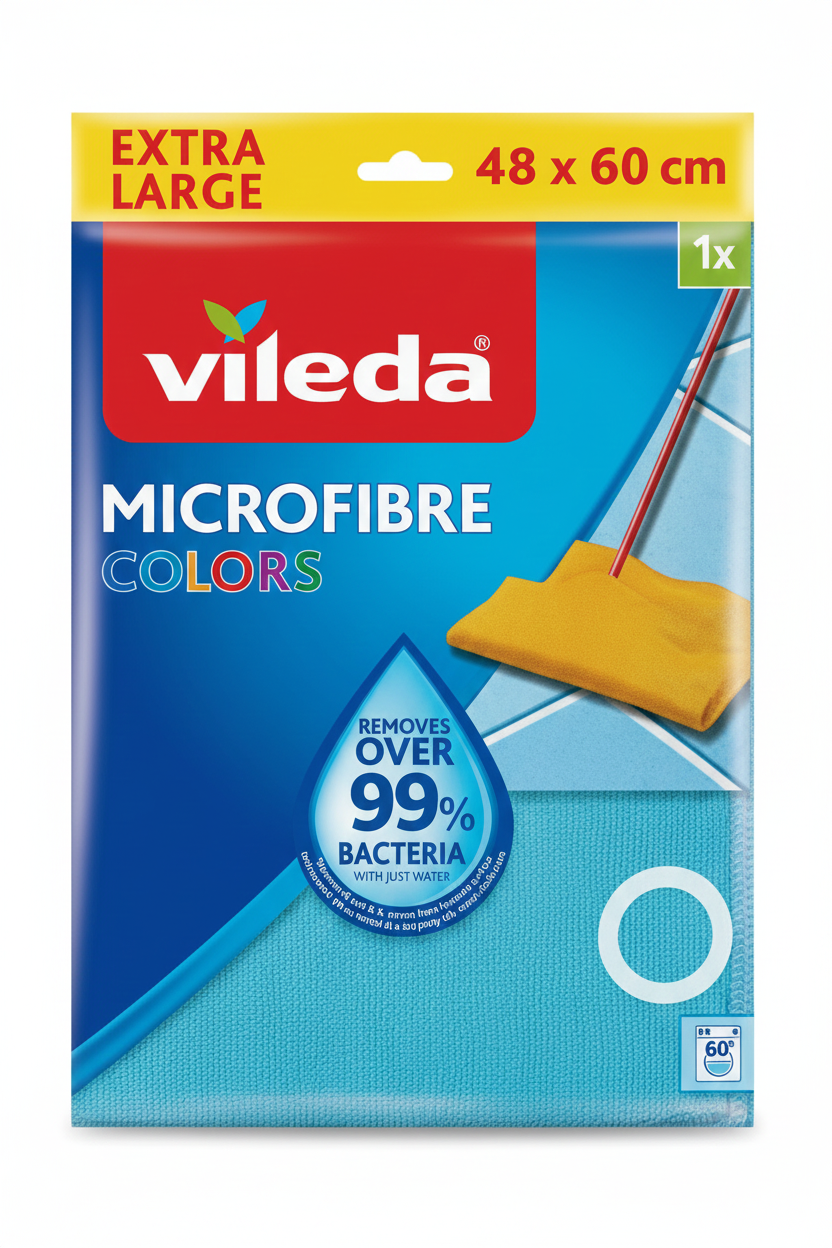Vileda Panno Pavimenti Microfibre Colors XL | Tecnologia Split-Fiber | Rimuove 99% Batteri solo con Acqua | 48x60 cm | Testato 300+ Lavaggi | Originale