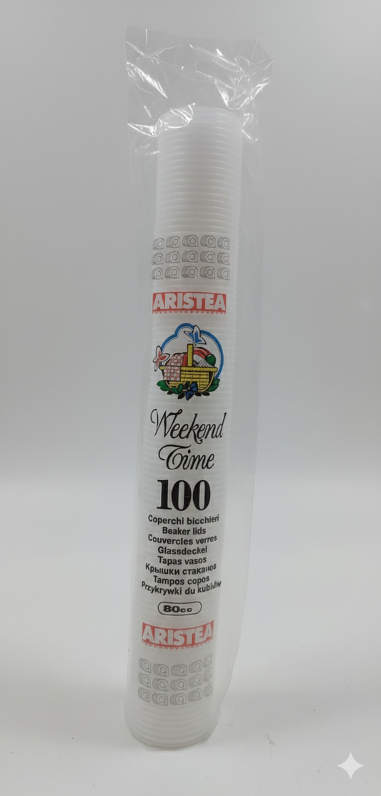Aristea WeekEnd Time | Set 100pz Coperchi Bicchieri 80cc | Ideale per Caffè Espresso e Bevande Calde | Trasparente e Igienico