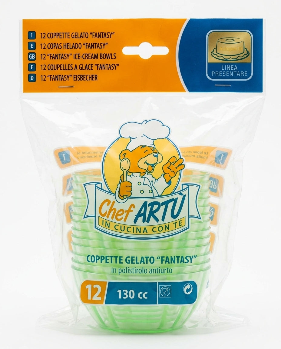 Chef ARTÙ Coppette Gelato Fantasy 130 cc 12 Pezzi in Polistirolo Antiurto PS – Servizio Dessert Elegante e Infrangibile Made in Italy