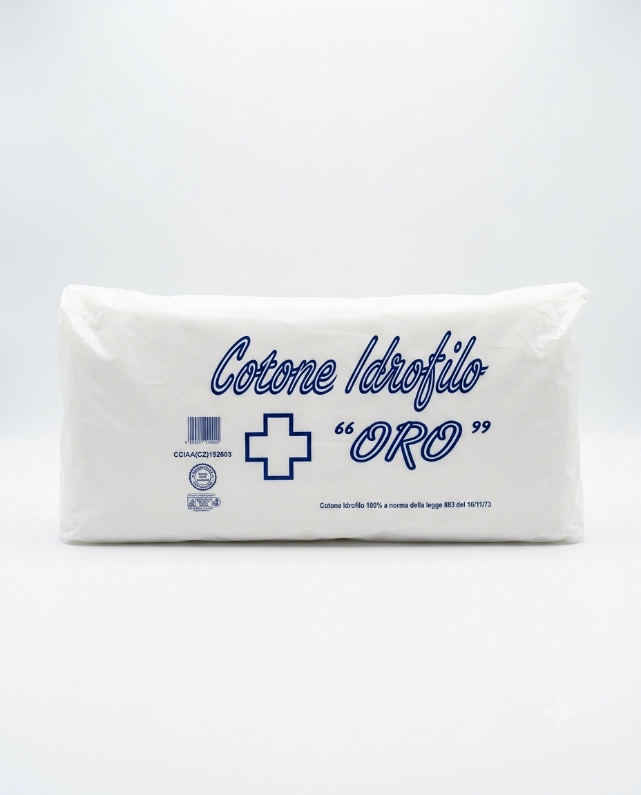 Cotone idrofilo Oro 900g 100% puro cotone a norma legge 883/73 per uso igienico e sanitario.