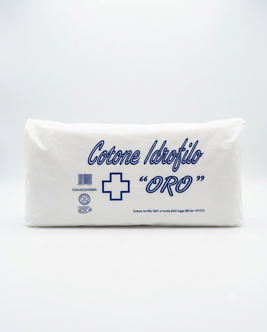 Cotone idrofilo Oro 900g 100% puro cotone a norma legge 883/73 per uso igienico e sanitario.