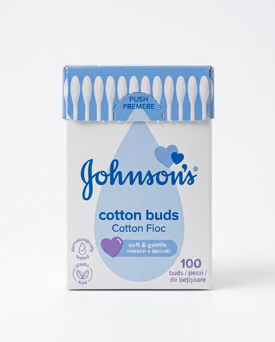 Johnson's Cotton Buds Bastoncini in Cotone 100 pezzi, bastoncini con 100% puro cotone morbido, per la pulizia esterna dell'orecchio, adatti ad adulti e bambini, con confezione riciclabile plastic-free.
