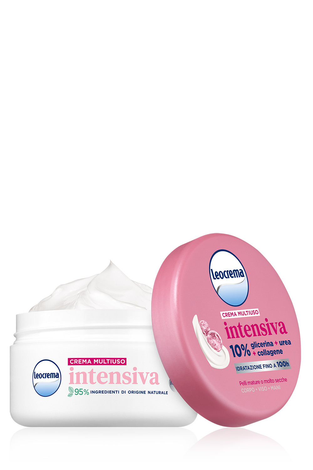 Leocrema Crema Multiuso Intensiva 250 ml, crema idratante con 10% glicerina, urea e collagene, offre fino a 100 ore di idratazione, nutre intensamente la pelle secca e lascia mani, corpo e zone più aride morbide ed elastiche.