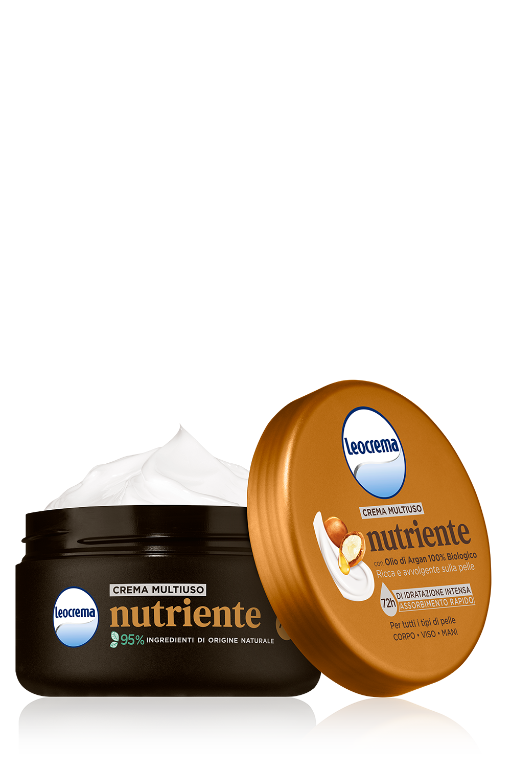 Leocrema Crema Multiuso Nutriente 200ml | 72h Idratazione Intensa Viso, Mani e Corpo | Con Olio di Argan 100% Biologico | 95% Ingredienti di Origine Naturale