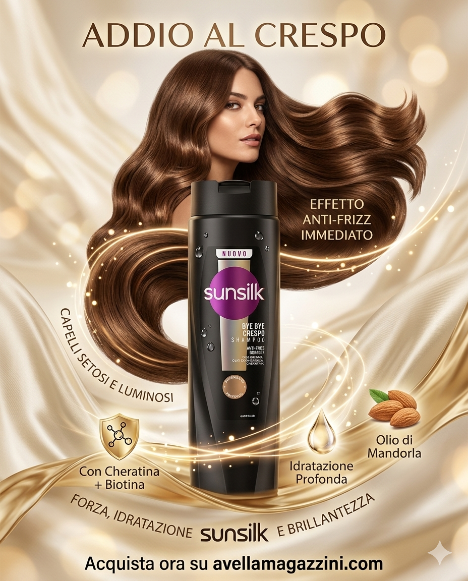 Sunsilk Shampoo Bye Bye Crespo 250 ml – Formula Anti-Frizz con Biotina, Olio di Mandorla e Cheratina – Nutrimento Profondo e Capelli Morbidi