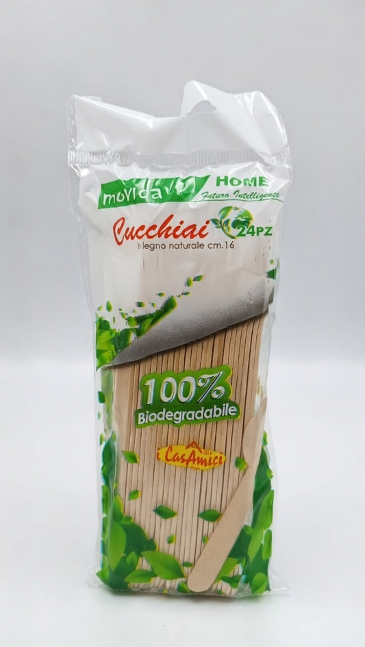 Movida Cucchiai in Legno Biodegradabili 16 cm – 24 Pezzi – Posate Monouso Ecosostenibili per Catering ed Eventi