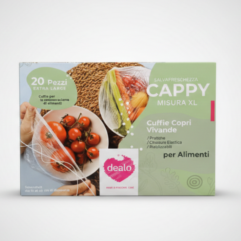 Dealo Cappy Set 20 Cuffie Copri Vivande XXL – Salva Freschezza Estendibili (15-48 cm) – Riutilizzabili e Sicure per Alimenti