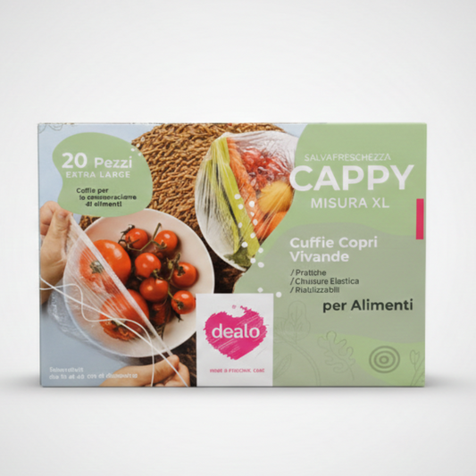 Dealo Cappy Set 20 Cuffie Copri Vivande XXL – Salva Freschezza Estendibili (15-48 cm) – Riutilizzabili e Sicure per Alimenti