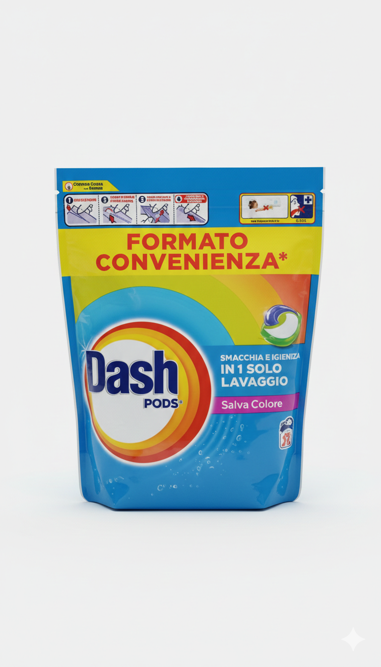 Dash PODS Salva Colore 50 lavaggi capsule detersivo lavatrice protegge colori ed efficace a freddo 20°C.